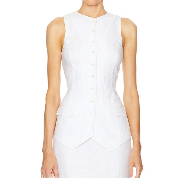 Must Have Classic Helsa Revolve Linen Button Tunic Vest White Clean Beauty - Picture 4 of 11